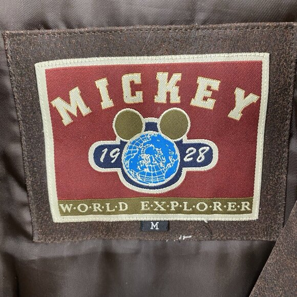 Mickey World Traveler Leather Aviator Bomber Jacket Disney Unlimited Medium - Picture 4 of 6